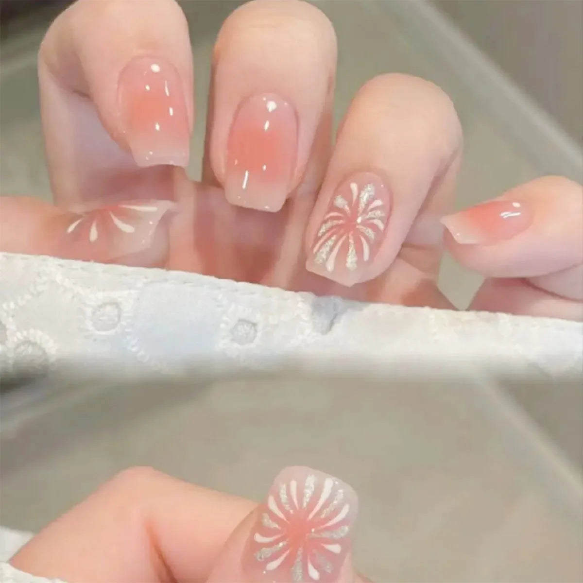 Glitter Diamond Press-On Nails | Short Square Full Cover (24 Pcs)