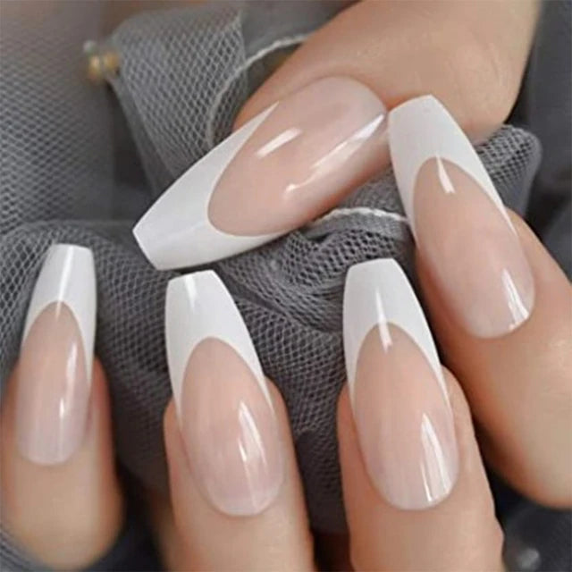 French Tip Handmade Press-On Nails with Glue (24 Pcs)