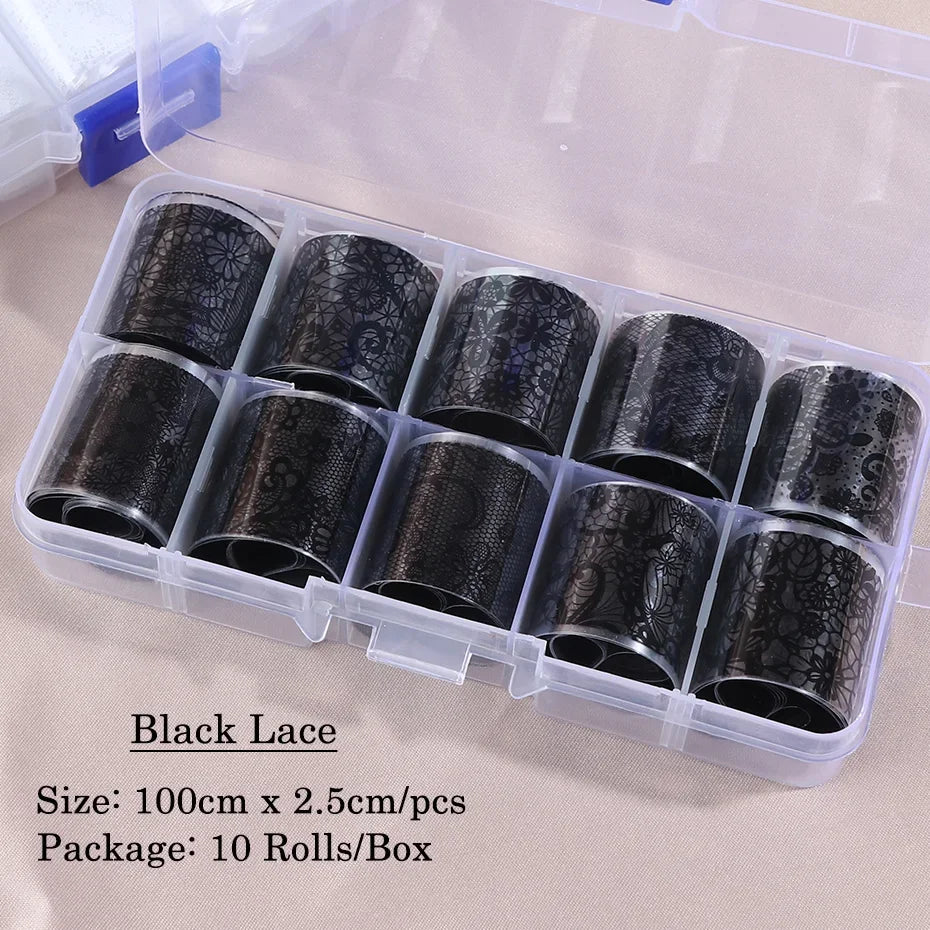 Black & White Lace Nail Art Foil Set (10 Rolls)