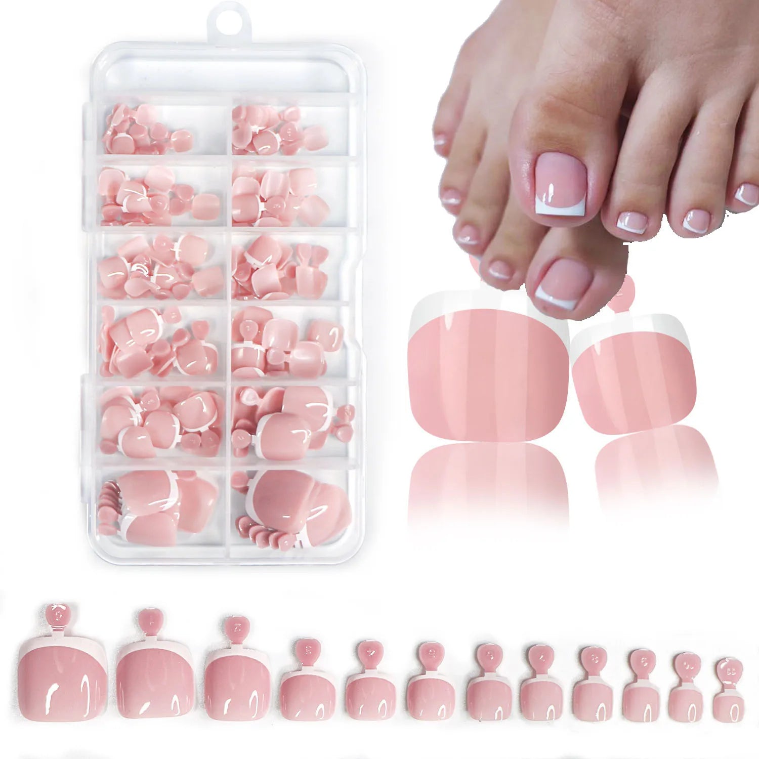 Glossy Nude Pink French Press-On Toenails (120 Pcs)