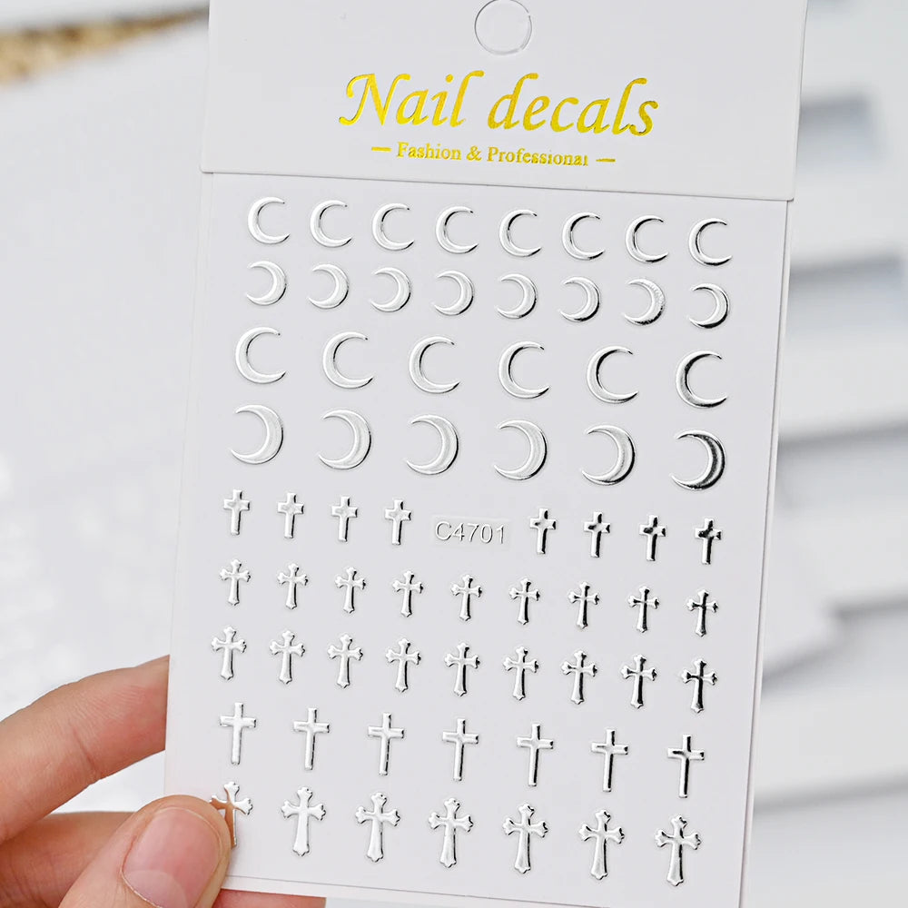 Metallic 3D Star & Chain Nail Art Stickers | Gold & Silver (6 Sheets)