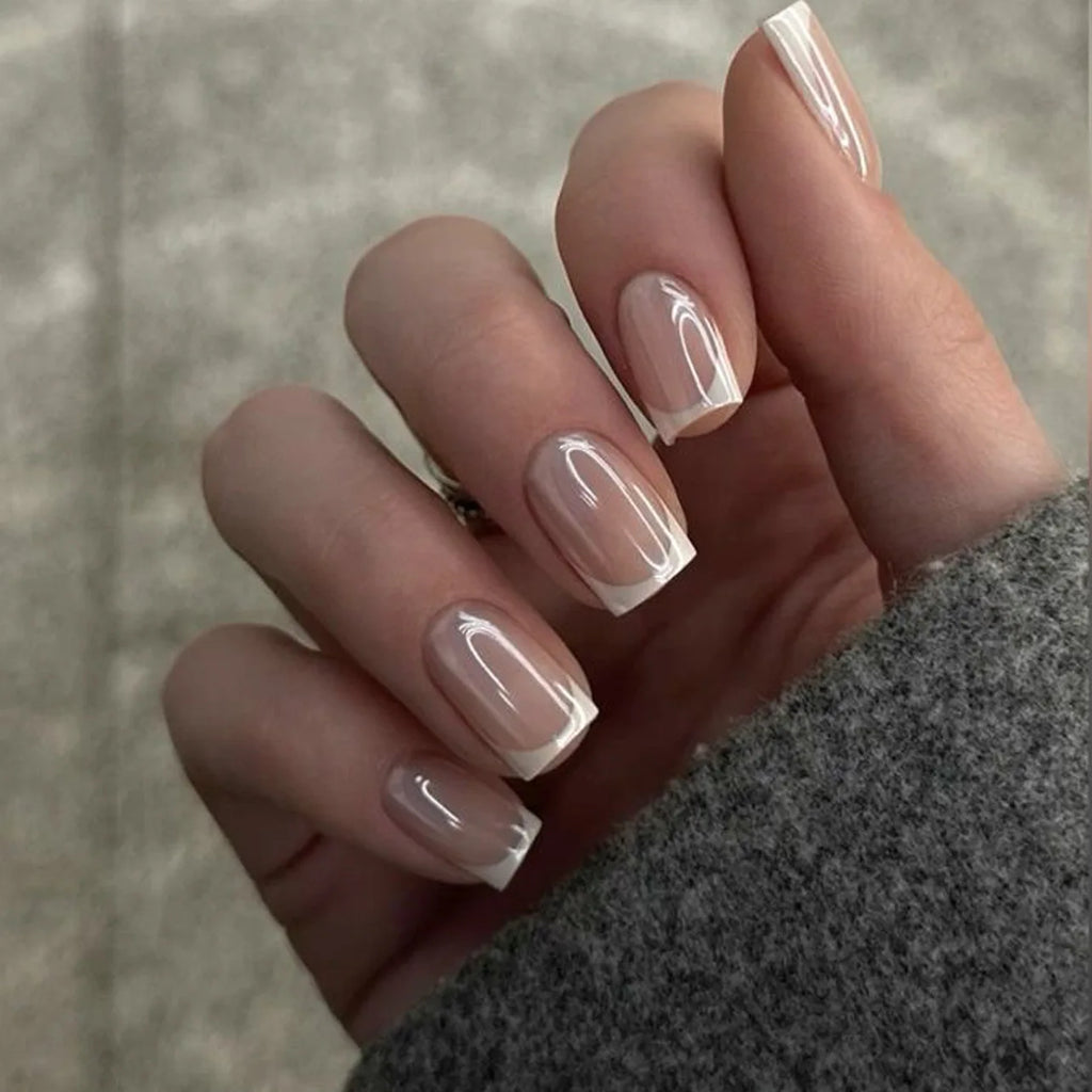 French Tip Handmade Press-On Nails with Glue (24 Pcs)