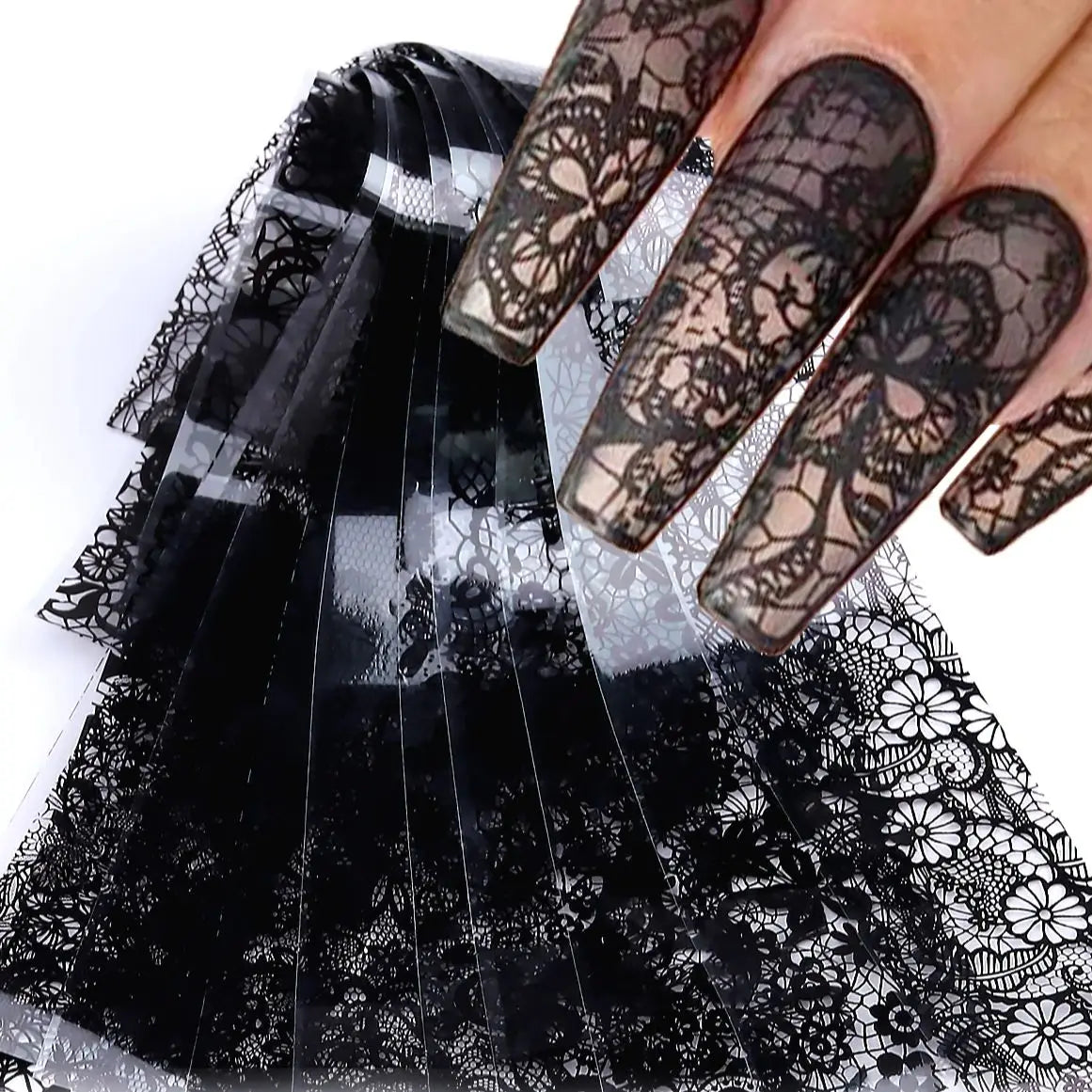 Black & White Lace Nail Foil Transfer Stickers | 10 Sheets