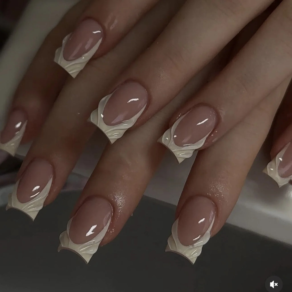 French Tip Handmade Press-On Nails with Glue (24 Pcs)