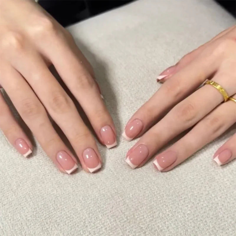 French Tip Handmade Press-On Nails with Glue (24 Pcs)