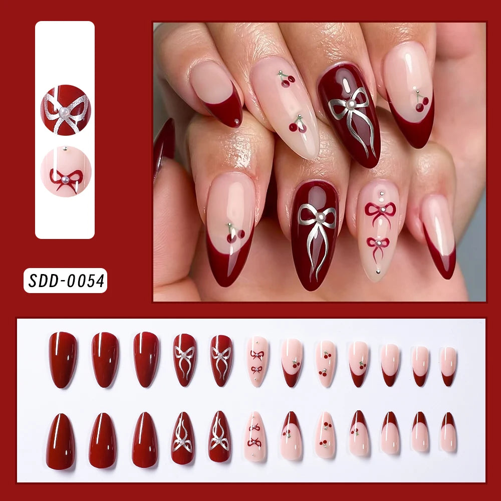 Flower Press-On Nails | White & Pink Short Square Full Cover (24 Pcs)