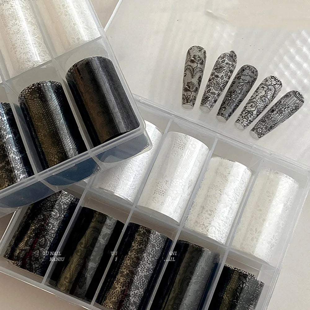 Black & White Lace Nail Transfer Foils (10 Rolls)