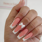 White French Press-On Nails with 3D Bowknot (24 Pcs)