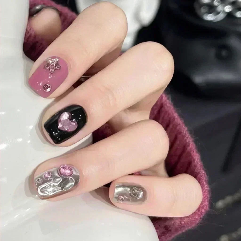 Y2K Rhinestone Short Ballet Press-On Nails (24 Pcs)