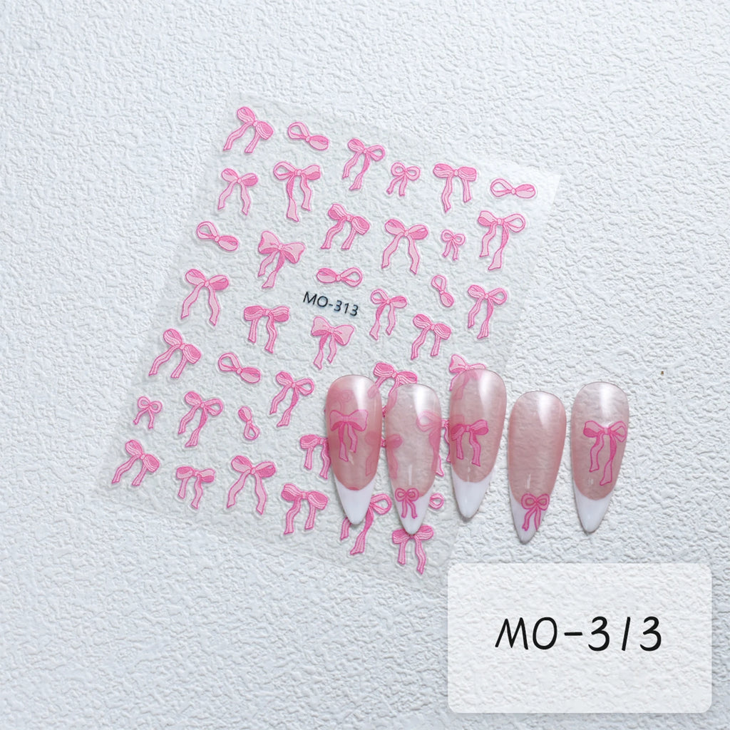 3D Bow Ribbon Nail Art Stickers — Sweet Pink & White
