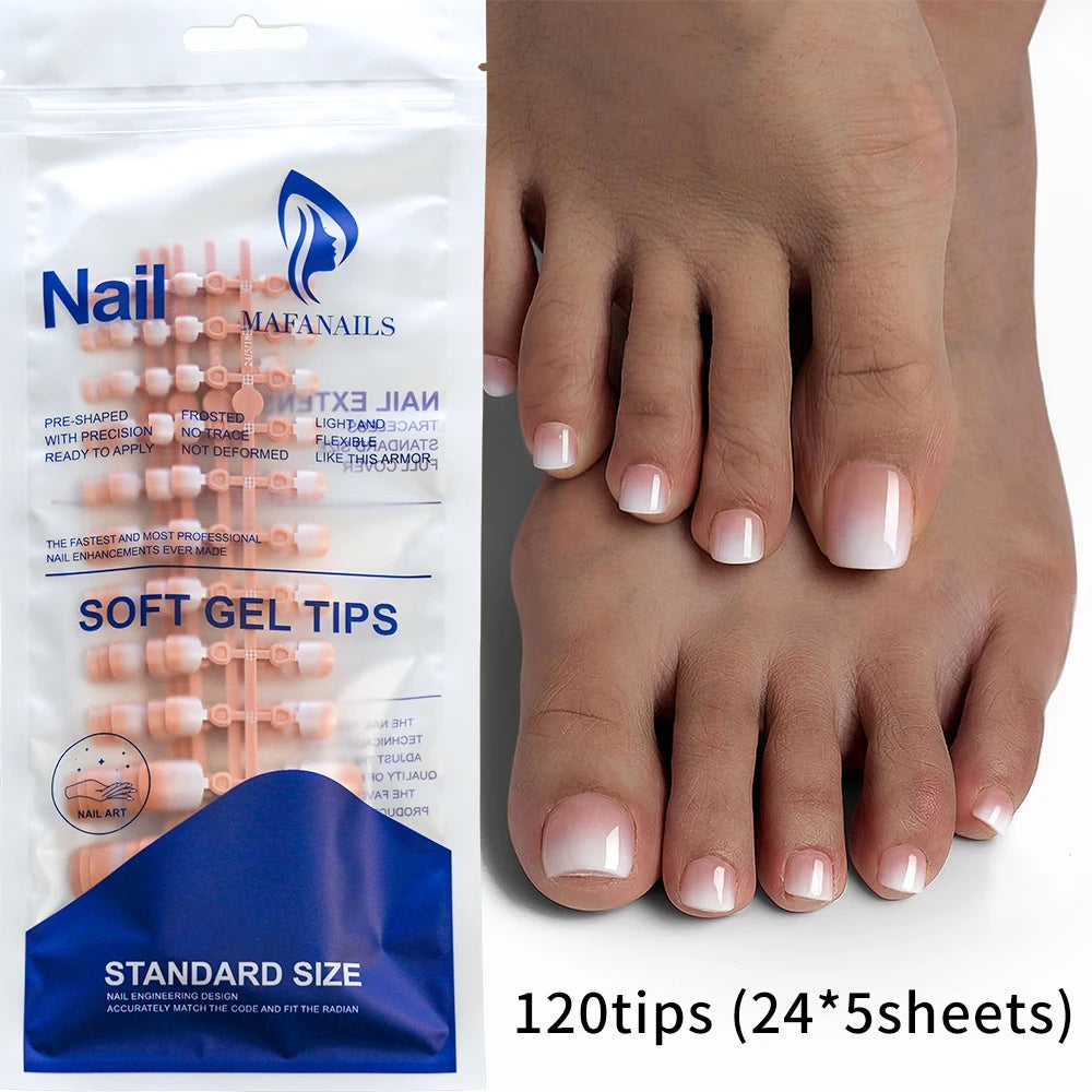 Glossy Nude Pink French Press-On Toenails (120 Pcs)