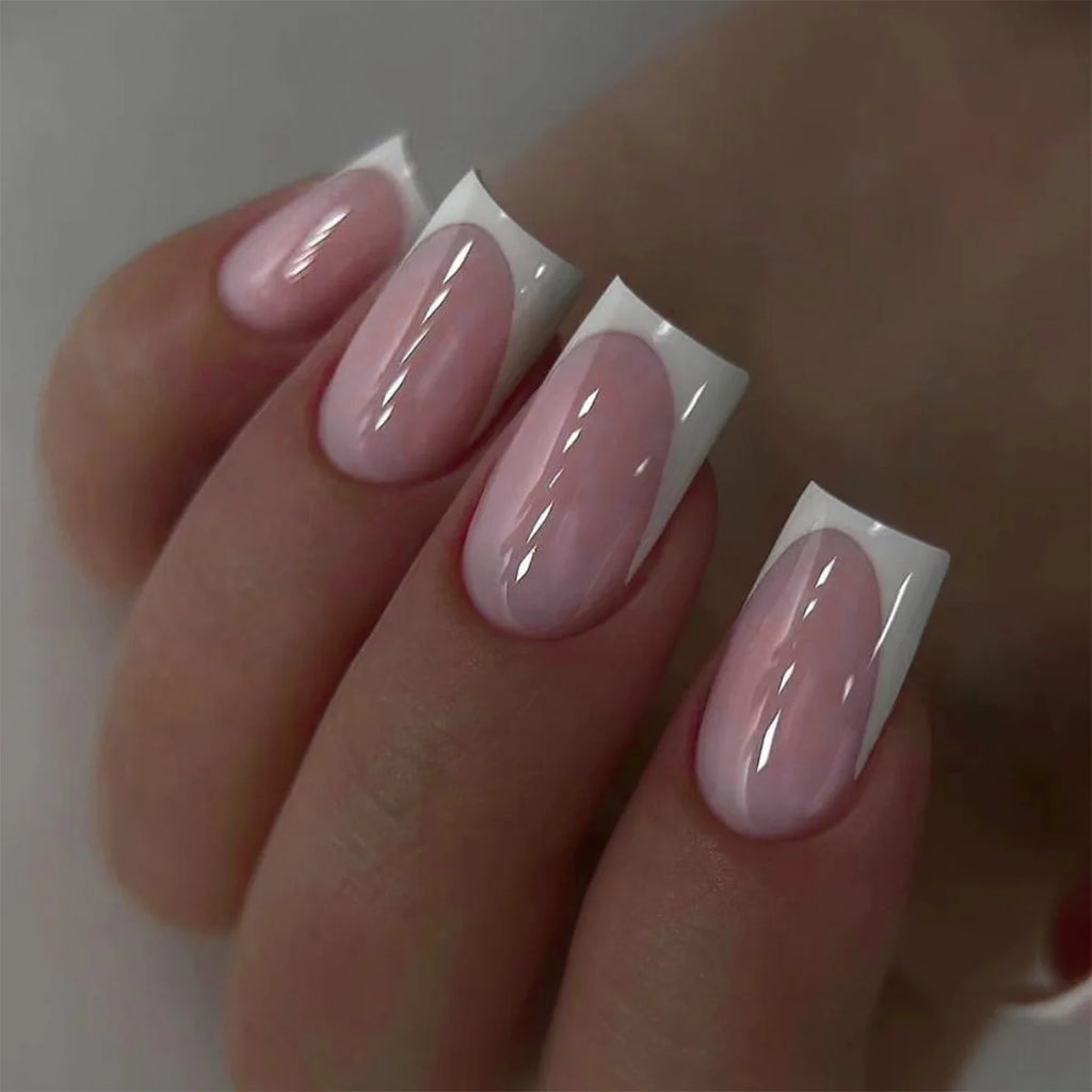 French Tip Handmade Press-On Nails with Glue (24 Pcs)