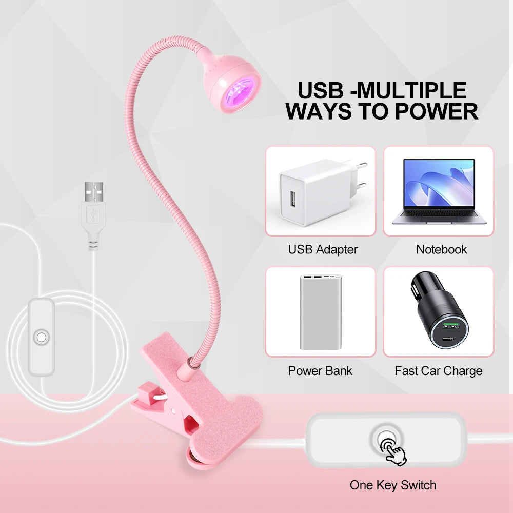 Portable Clip-On UV LED Nail Lamp | USB Powered, Hands-Free Curing