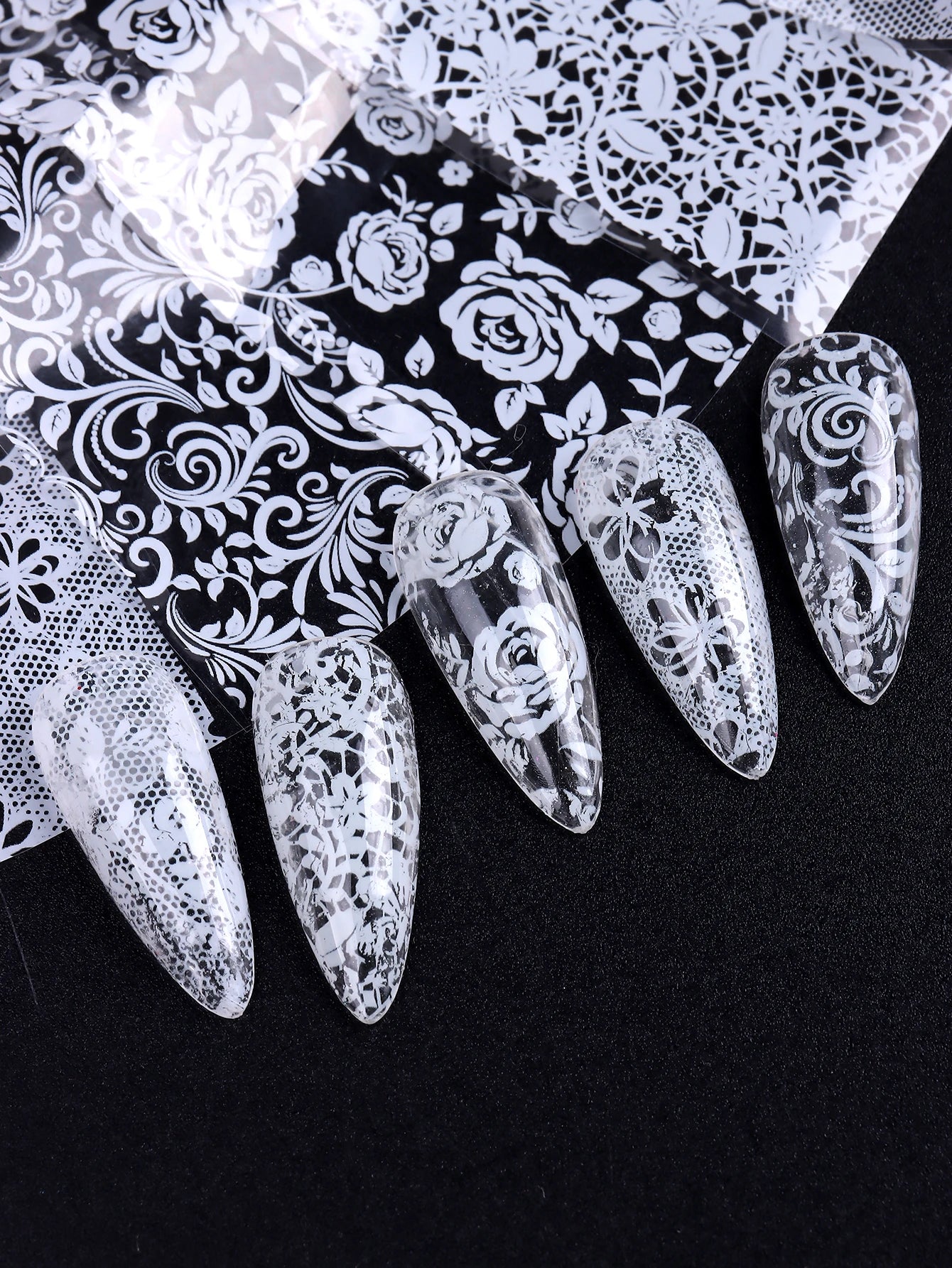 Lace Nail Foil Stickers — Black & White (10 Sheets) Secondary image