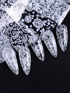 Black & White Lace Nail Foil Transfer Stickers | 10 Sheets