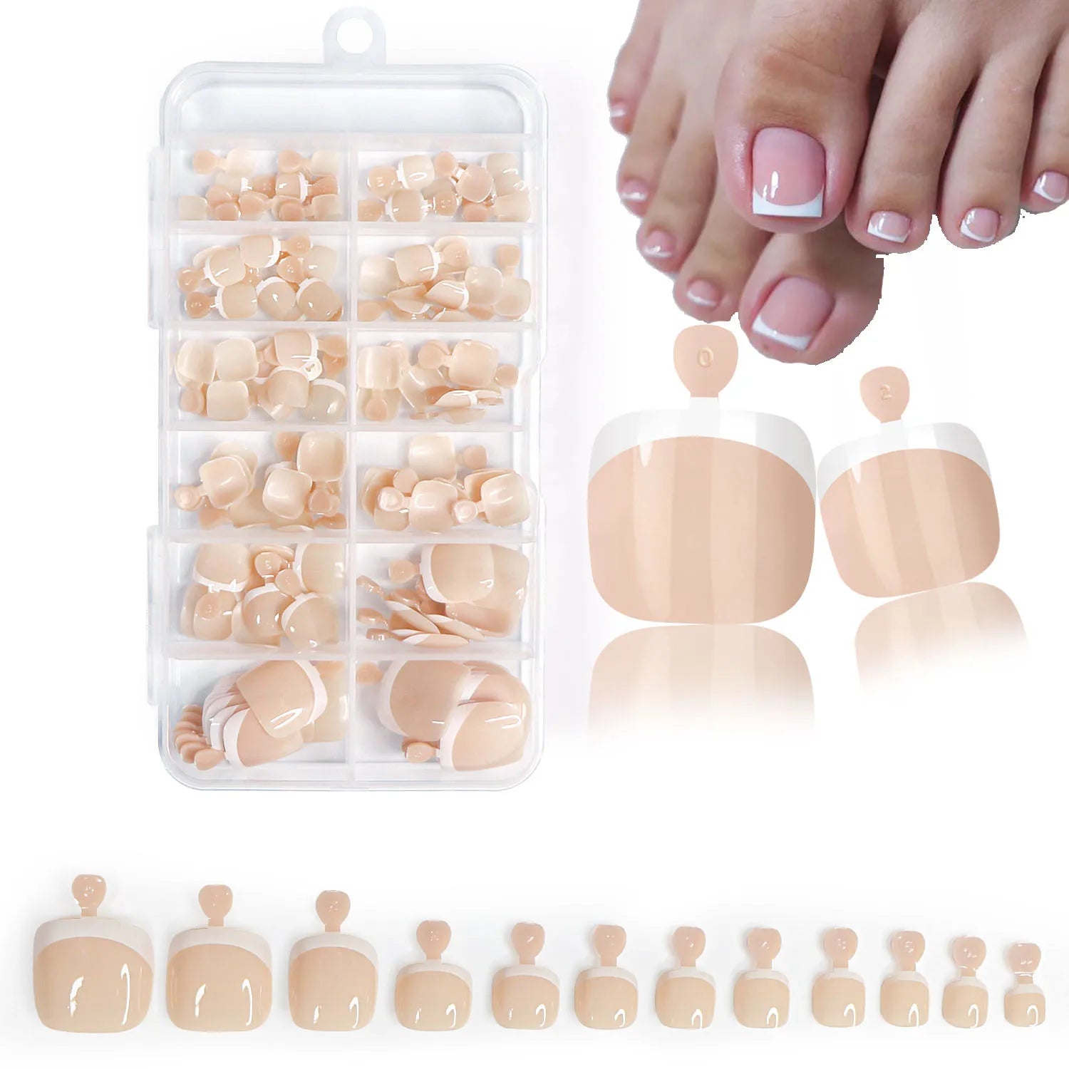 Glossy Nude Pink French Press-On Toenails (120 Pcs)