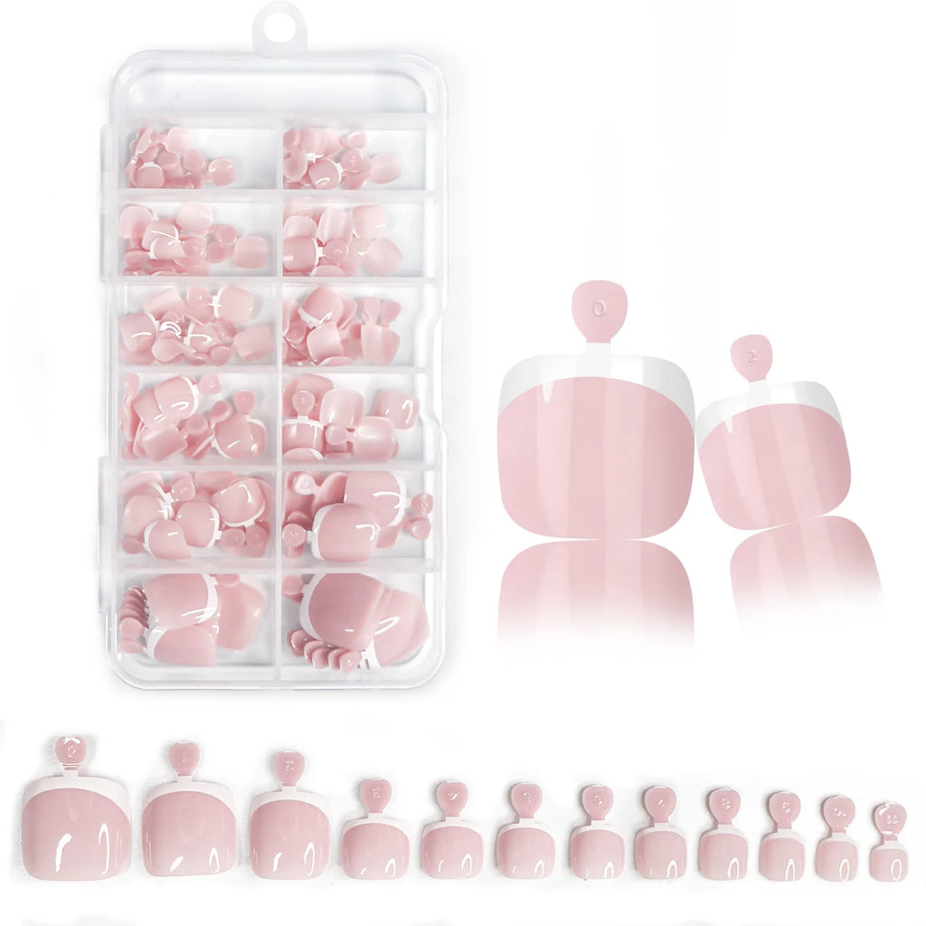 Glossy Nude Pink French Press-On Toenails (120 Pcs)