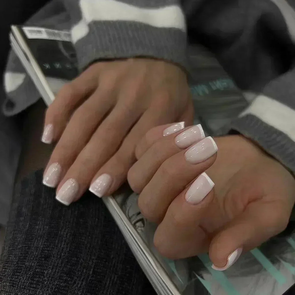 French Tip Handmade Press-On Nails with Glue (24 Pcs)