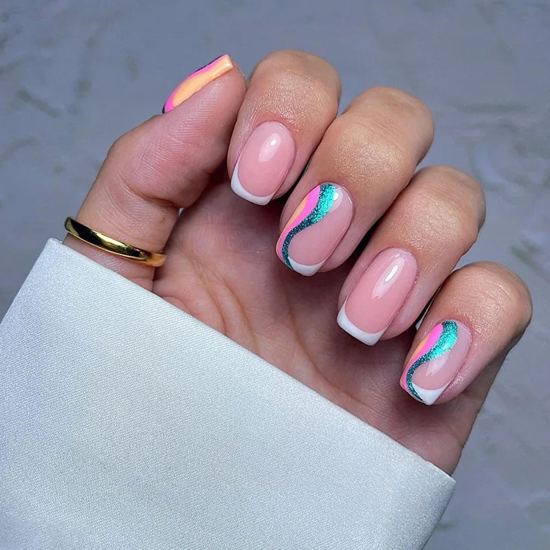 Handmade French Tip Press-On Nails | Minimalist Square Full Cover (24 Pcs)