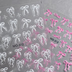 3D Bow Ribbon Nail Art Stickers — Sweet Pink & White