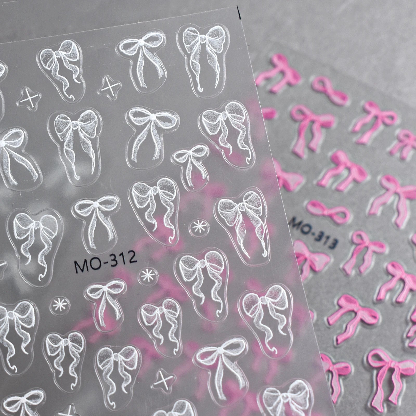 3D Bow Ribbon Nail Art Stickers — Sweet Pink & White