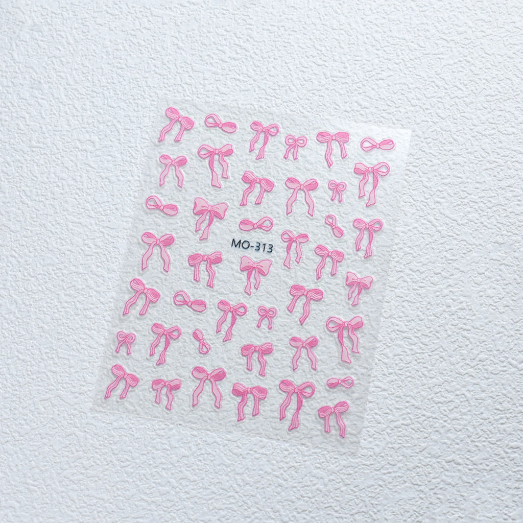 3D Bow Ribbon Nail Art Stickers — Sweet Pink & White