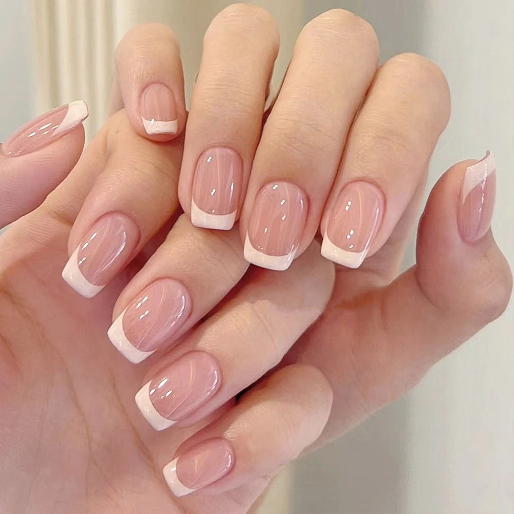 Glossy Pink Square Coffin Press-On Nails | Full Cover Salon Set (120 Pcs)