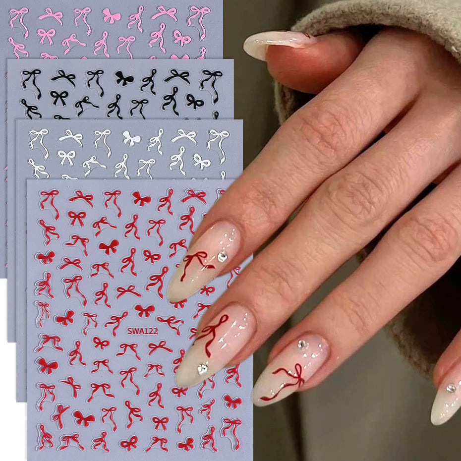Lace Bow Ribbon Nail Art Stickers (4 or 8 Pcs) Main image