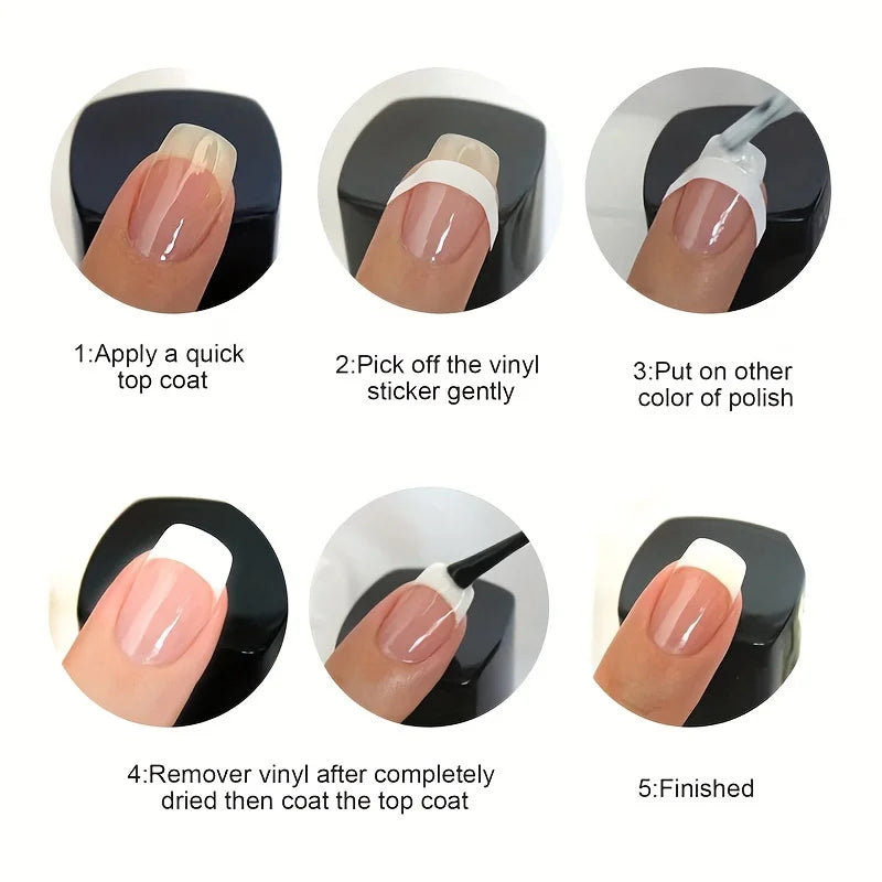 French Tip Nail Art Stickers — White Self-Adhesive Strips (3 Pcs)