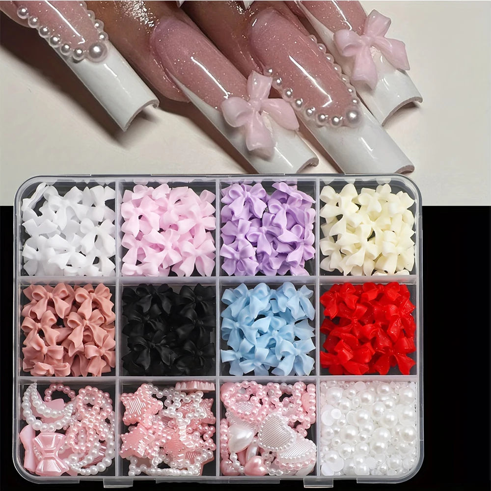 3D Nail Art Decoration Kit — Resin Bows & Pearls (500 Pcs)