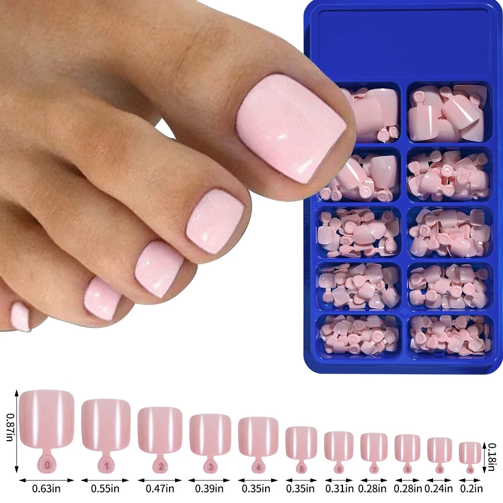 White Short Square Press-On Toenails | Full Cover Pedicure Set (100 Pcs)