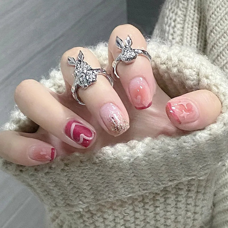 Y2K Rhinestone Short Ballet Press-On Nails (24 Pcs)