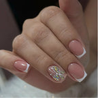 White French Press-On Nails with 3D Bowknot (24 Pcs)