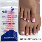 Glossy Nude Pink French Press-On Toenails (120 Pcs)