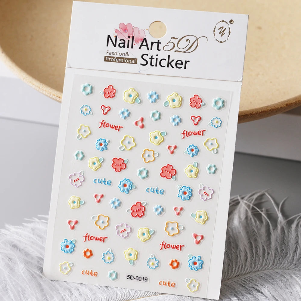 Embossed Flower & Fruit Nail Charm Stickers