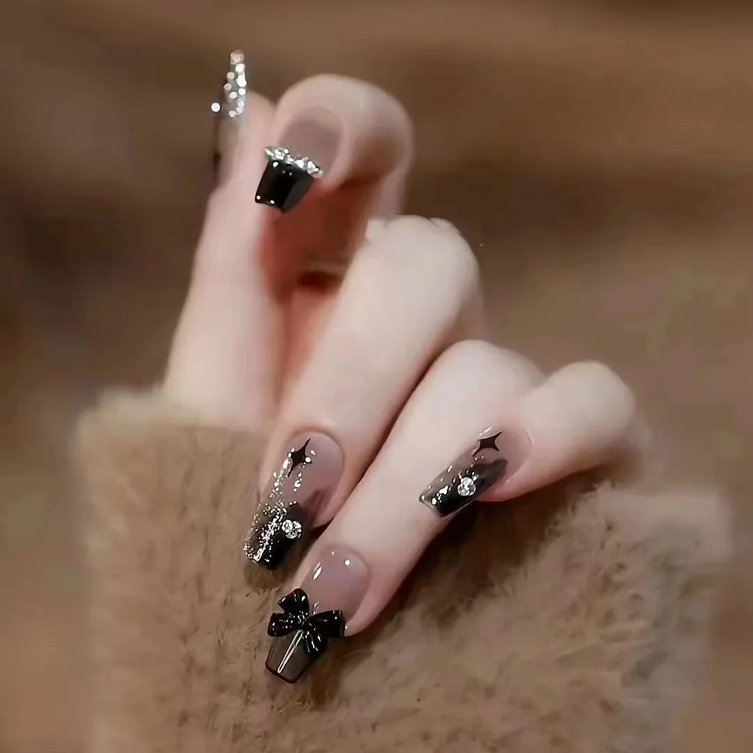 Flower Press-On Nails | White & Pink Short Square Full Cover (24 Pcs)