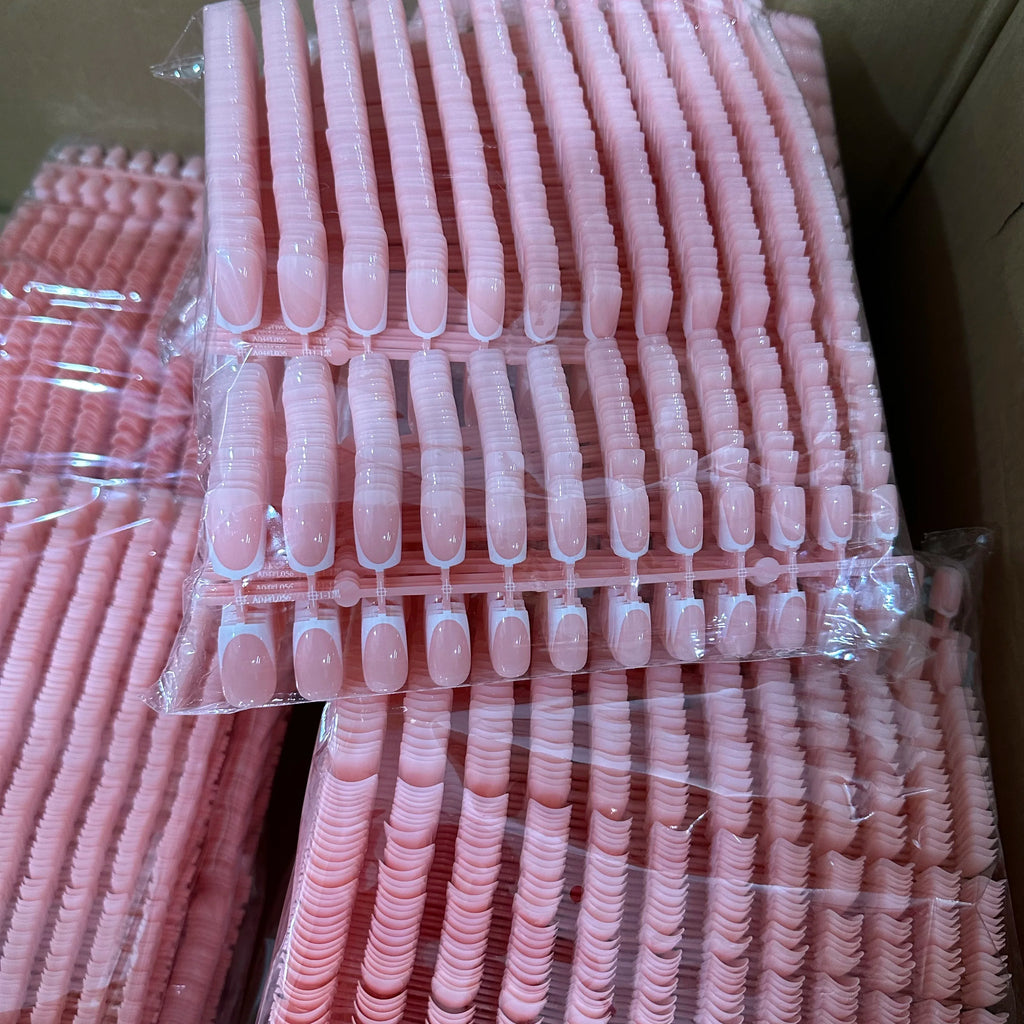 Glossy Pink Square Coffin Press-On Nails | Full Cover Salon Set (120 Pcs)