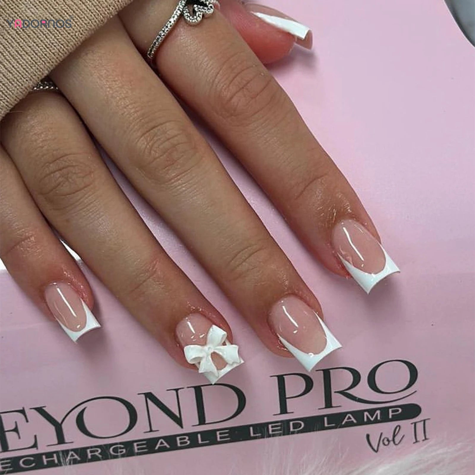 White French Press-On Nails with 3D Bowknot (24 Pcs) Main image