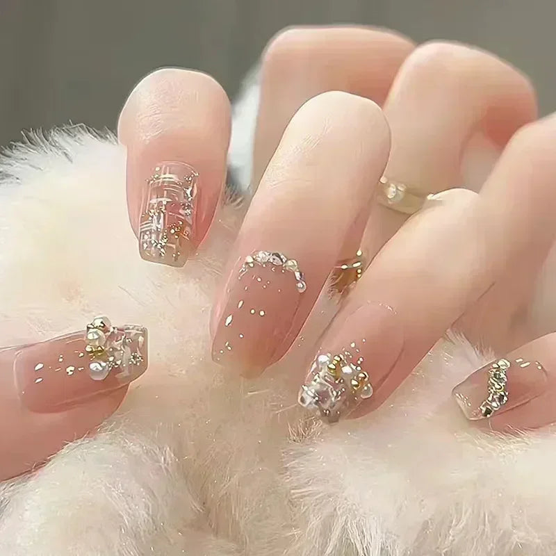Y2K Rhinestone Short Ballet Press-On Nails (24 Pcs)