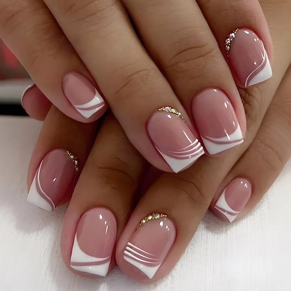 Handmade French Tip Press-On Nails | Minimalist Square Full Cover (24 Pcs)