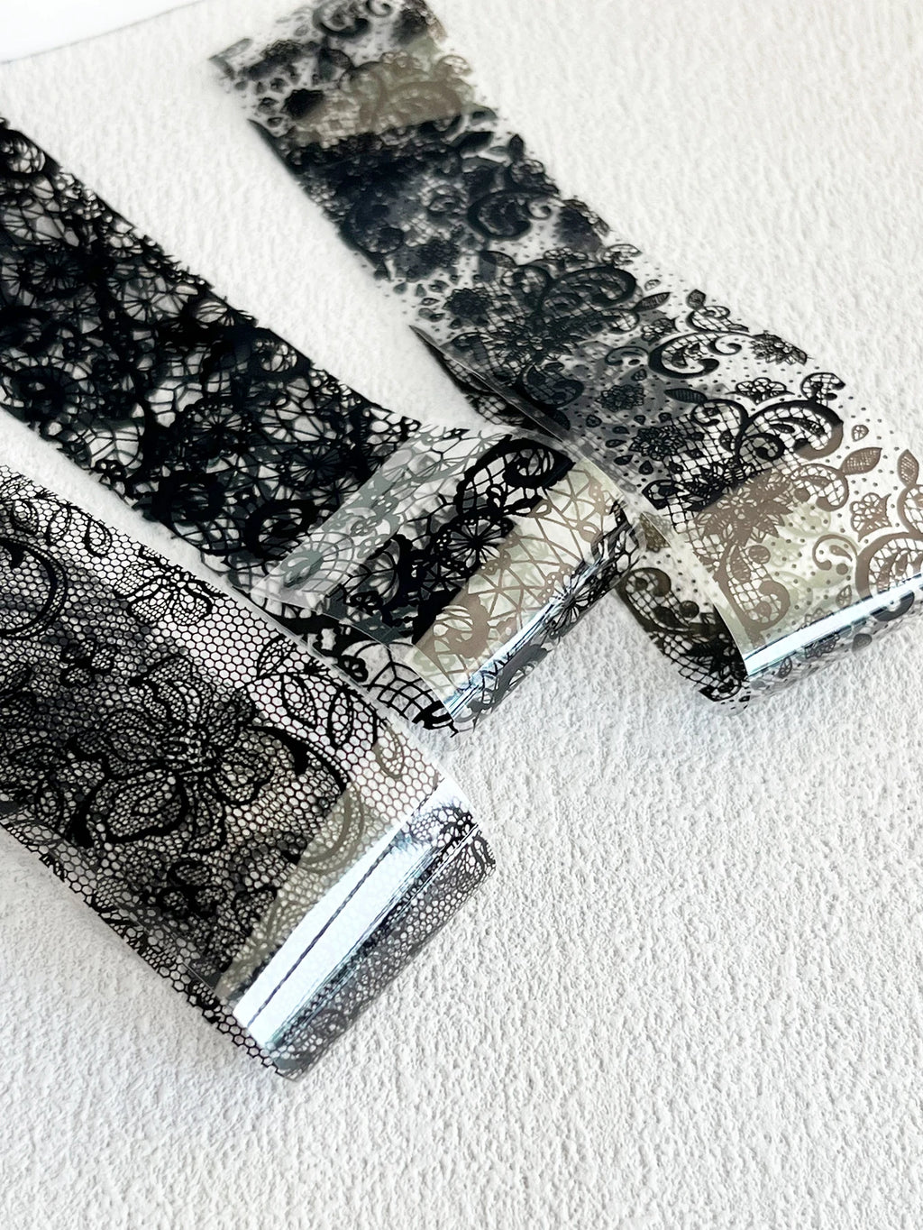 Black & White Lace Nail Foil Transfer Stickers | 10 Sheets