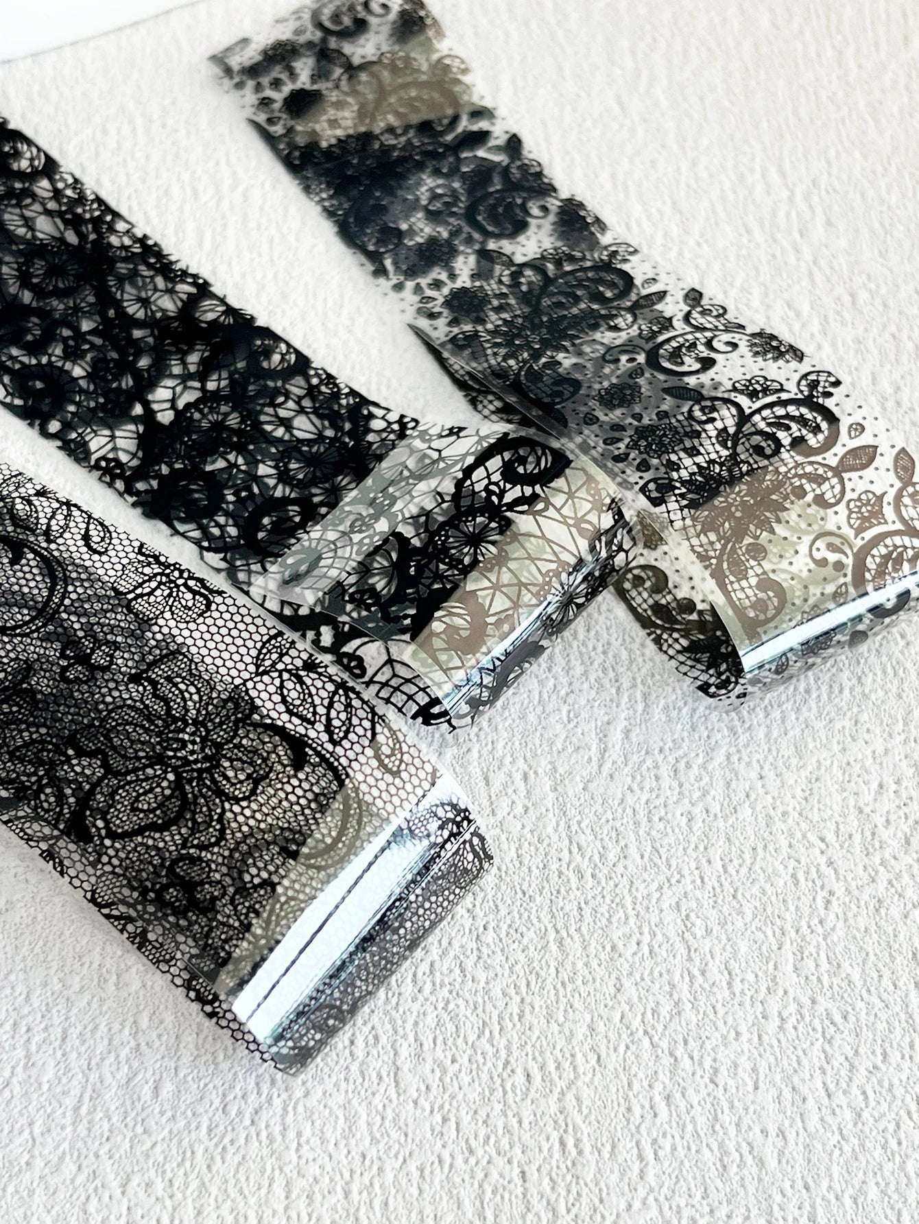Black & White Lace Nail Foil Transfer Stickers | 10 Sheets