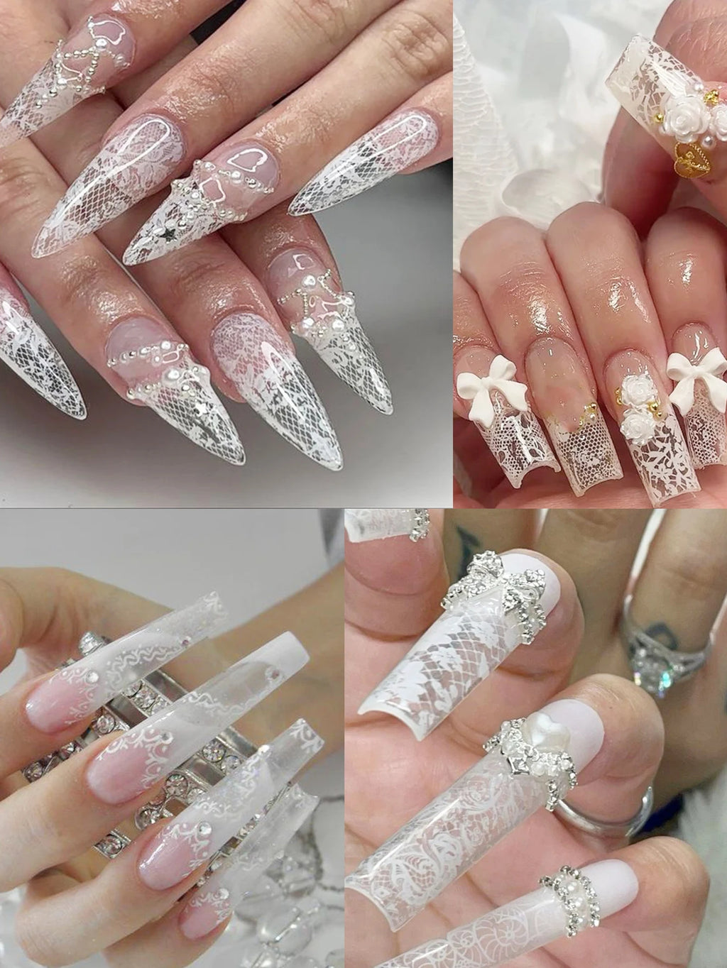 Black & White Lace Nail Foil Transfer Stickers | 10 Sheets