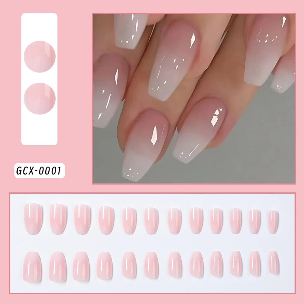 Flower Press-On Nails | White & Pink Short Square Full Cover (24 Pcs)