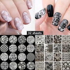 Black & White Lace Rose Nail Foil Stickers