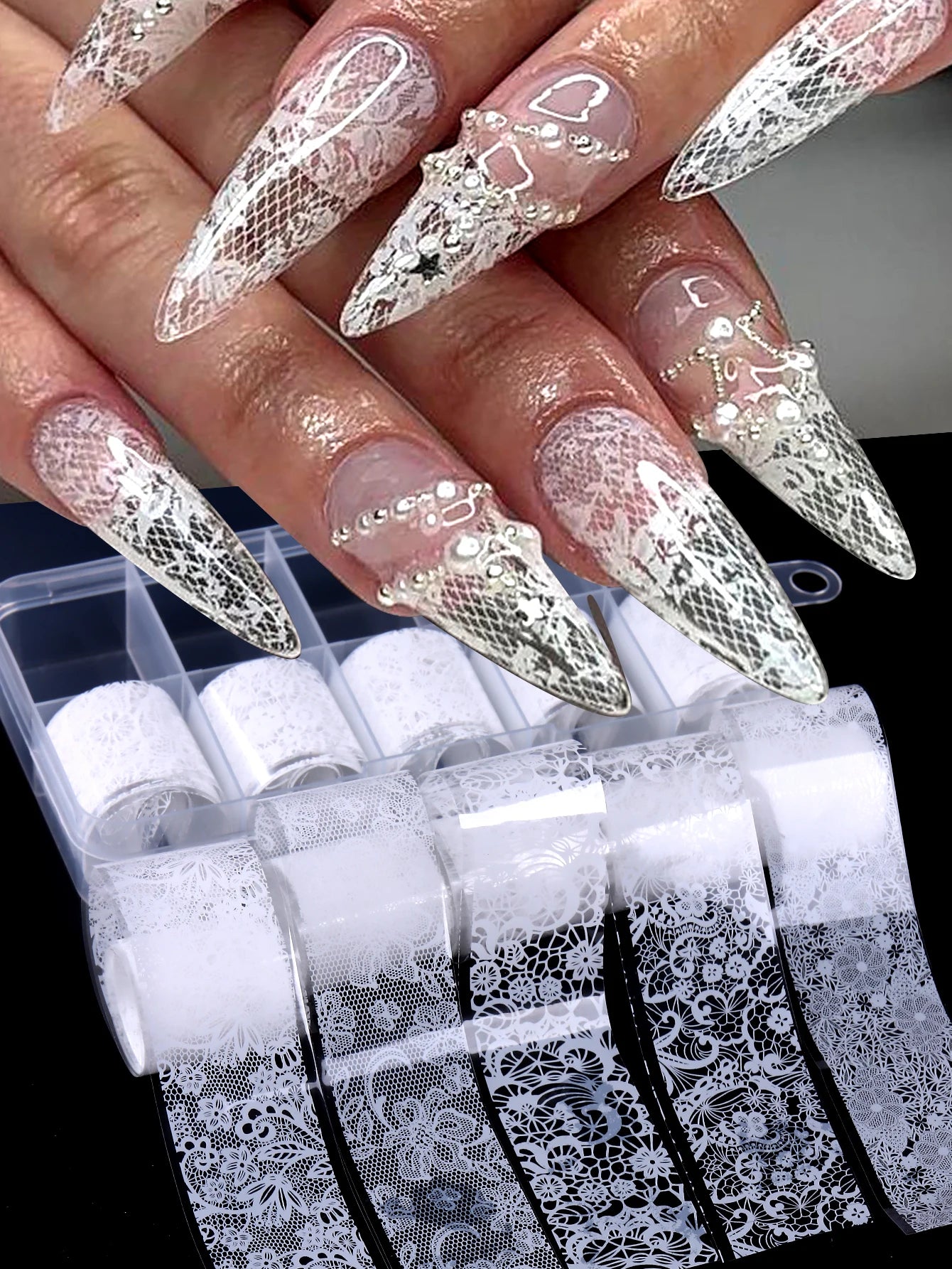 Black & White Lace Nail Foil Transfer Stickers | 10 Sheets