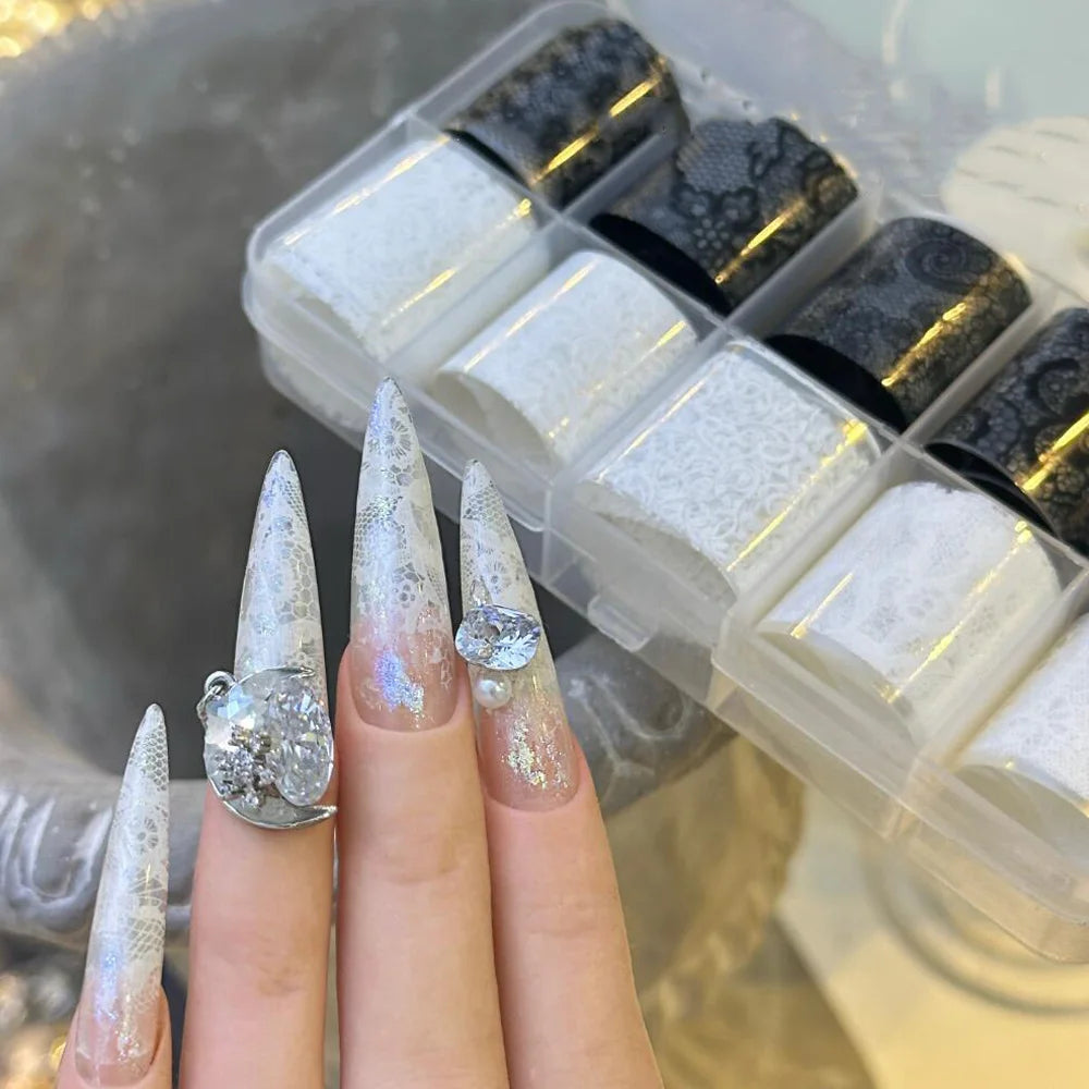 Black & White Lace Nail Transfer Foils (10 Rolls)