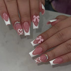 White French Press-On Nails with 3D Bowknot (24 Pcs)