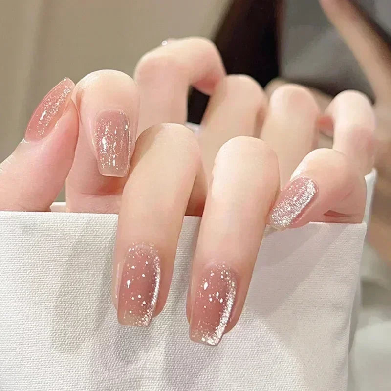 Glitter Diamond Press-On Nails | Short Square Full Cover (24 Pcs)