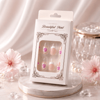 Flower Press-On Nails | White & Pink Short Square Full Cover (24 Pcs)